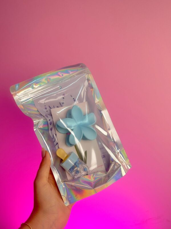 COMBO BOLSITA AZUL ( 1Velo Lili Pink -1 Tinta -1 Gancho para cabello)