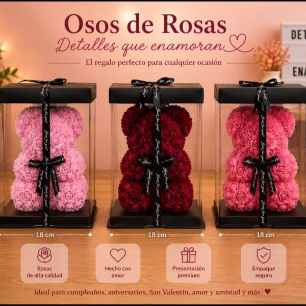 OSO DE FLORES ETERNAS CON LUCES